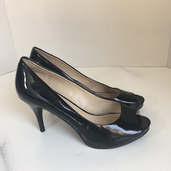 Nine West Sz 6.5M Peep Toe Black Patent Leather - Picture 5 of 8